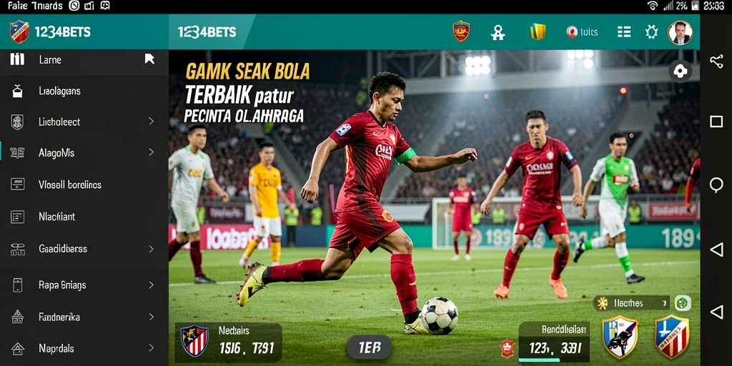 Screenshot utama 1234BETS menunjukkan pertandingan sepak bola yang mendebarkan.