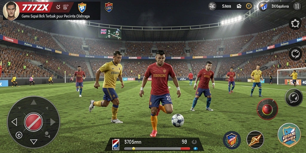 Screenshot gameplay 777ZX menampilkan aksi seru di lapangan sepak bola.