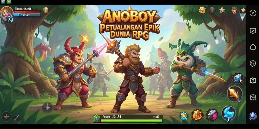 Screenshot gameplay ANOBOY menampilkan aksi petualangan RPG yang mendebarkan.