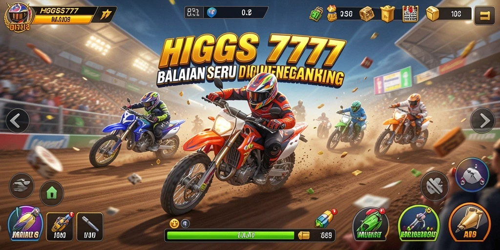Tampilan gameplay HIGGS777 yang penuh aksi dalam balapan seru.