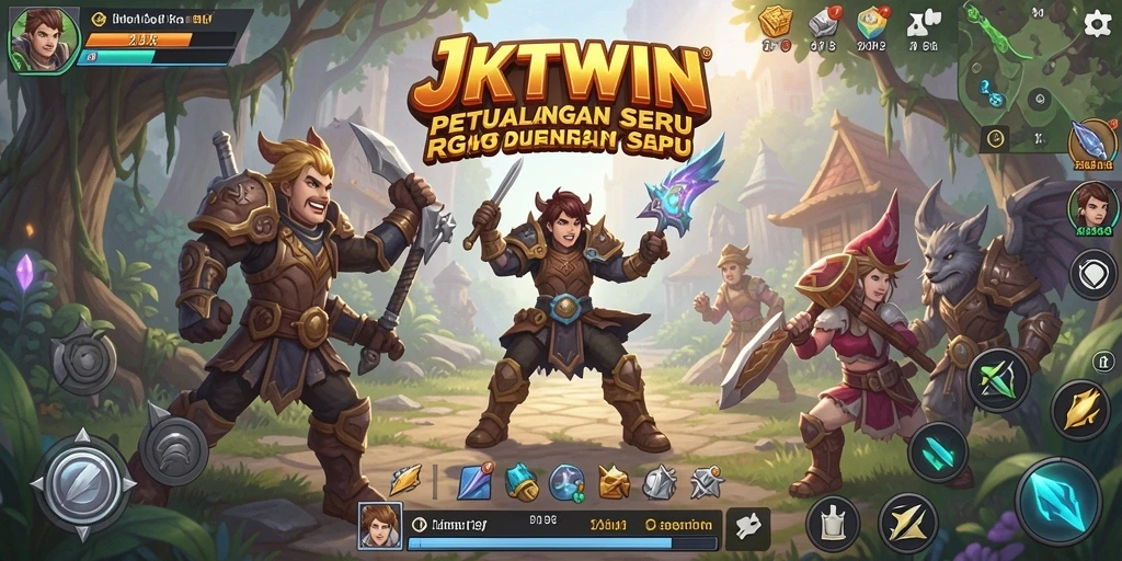 Screenshot gameplay JKTWIN yang menunjukkan pertarungan epik dan eksplorasi dunia.