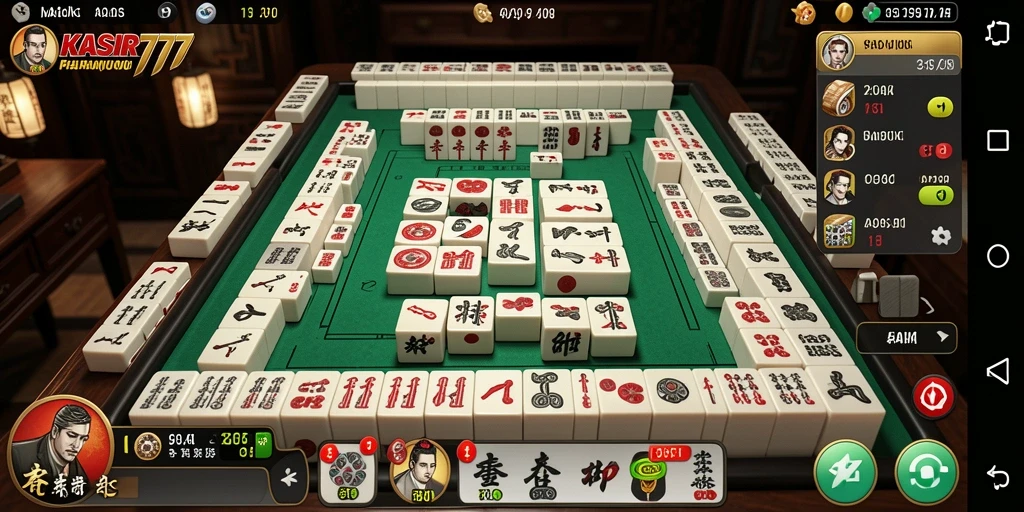 Tampilan gameplay KASIR777 dengan ubin Mahjong yang berwarna-warni.