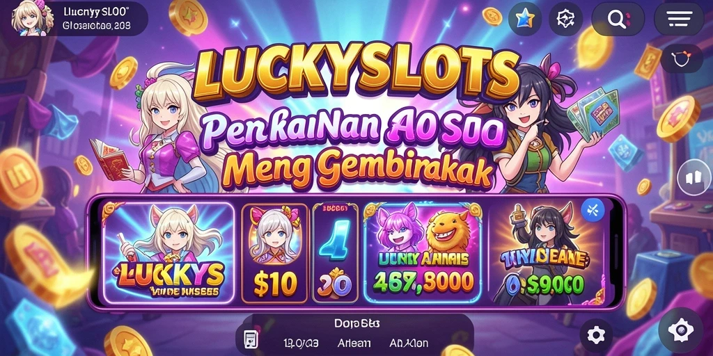 Tampilan gameplay menarik dari LUCKYSLOTS dengan karakter anime.