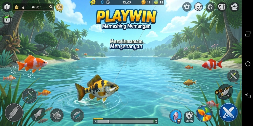Tangkapan ikan yang besar dalam gameplay PLAYWIN saat memancing.