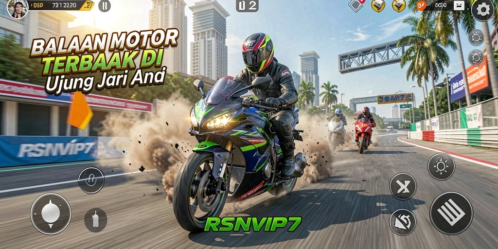 Gameplay mendebarkan dari RSNVIP7 dengan balapan motor yang intens.