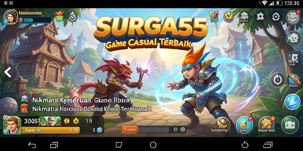 Tampilan gameplay SURGA55 yang ceria dan penuh warna.